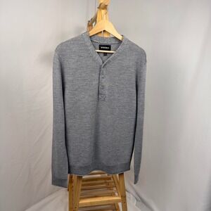 Bonobos Henley Sweater Mens Medium Gray Slim Fit 100% Extrafine Merino Wool